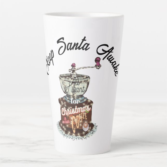 Caneca De Café Latte Mikitiez café, natal, citando cafeína fofa (Frente)