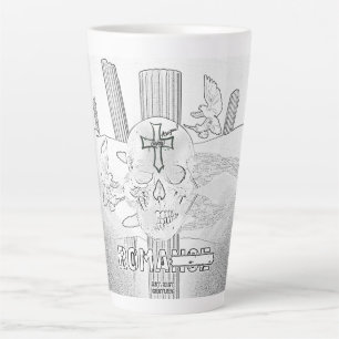 Caneca De Café Latte Mikitiez dreamer skull tatuagem no arco-íris rosa