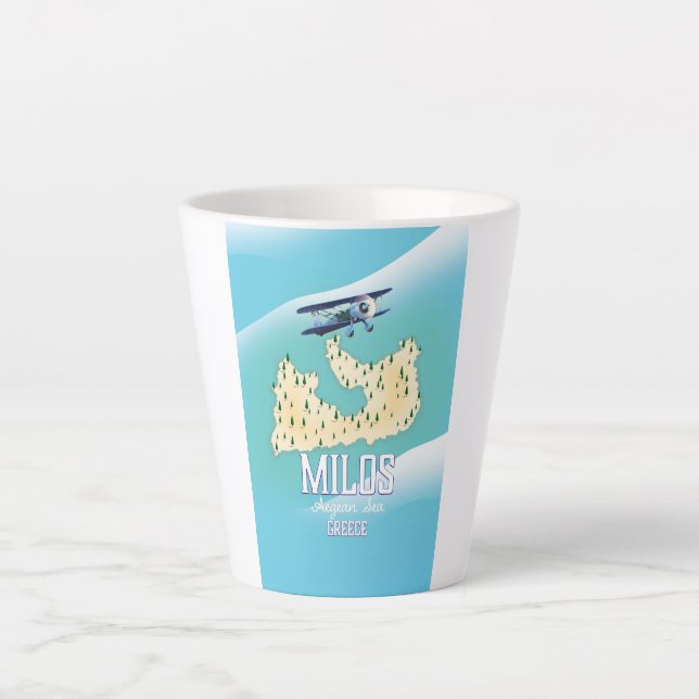 Caneca De Café Latte Milos, ilha grega Mapa de arte de pôster de viagem (Frente)