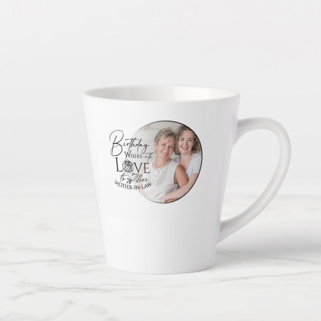 Caneca De Café Latte Minimal Calligraphy Photo Birthday Mother-in-law (Direita)