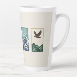 Caneca De Café Latte Minimal Nature Set – Mountain & Tree Art