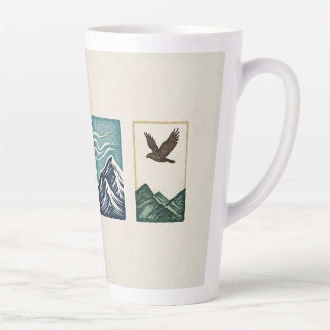 Caneca De Café Latte Minimal Nature Set – Mountain & Tree Art (Direita)