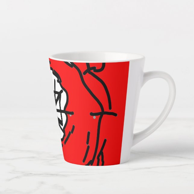 Caneca De Café Latte Minimalist Abstract Circular Expressionism in Red  (Direita)