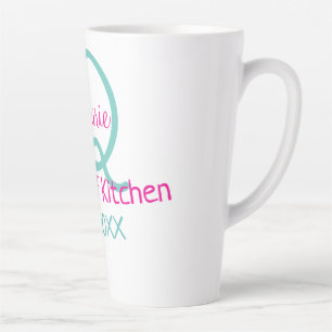 Caneca De Café Latte Mínimos simples cor-de-rosa verde rainha da cozinh