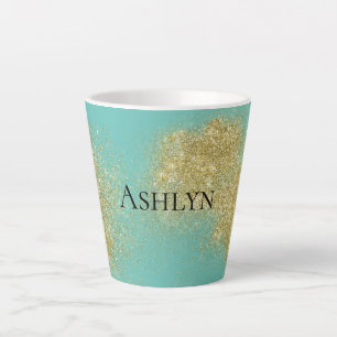 Caneca De Café Latte Mint Dourada Glitzy Glitter