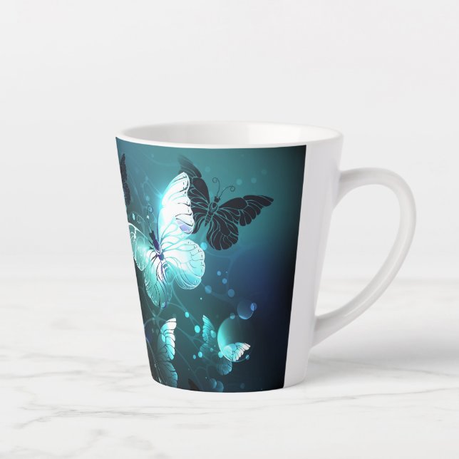 Caneca De Café Latte Mint Night Butterflies (Direita)