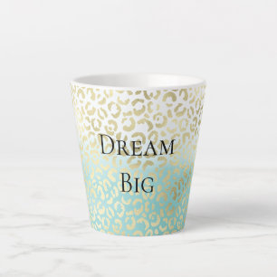 Caneca De Café Latte Mint Watercolor Ombre Glam Dourado Leopardo