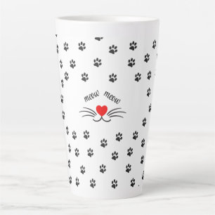 Caneca De Café Latte Miow cat patra o coração vermelho Latino