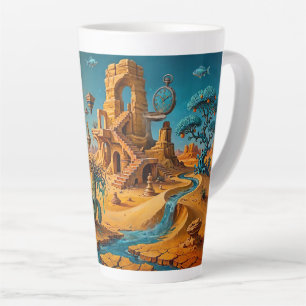 Caneca De Café Latte Miragem do Deserto Ocre Laranja Azul Turquesa