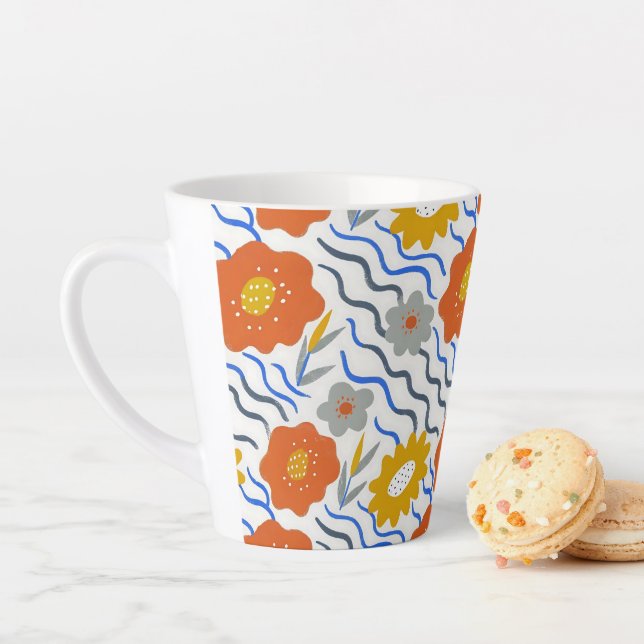 Caneca De Café Latte Modern Abstract Flowers Boho Wavy (In Situ)