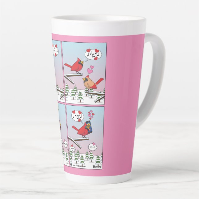 Caneca De Café Latte Modern Bird Mating Calls Comic (Ângulo direito)