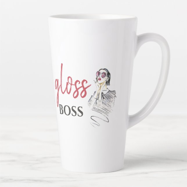 Caneca De Café Latte Modern Gloss Boss Girl Black Red Funny Art (Direita)