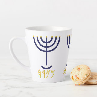 Caneca De Café Latte Modern Menorah Mug Paleo Marinho Hebraico Dourado