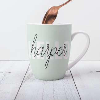 Caneca De Café Latte Modern Pastel Mint Hello E Você Nome
