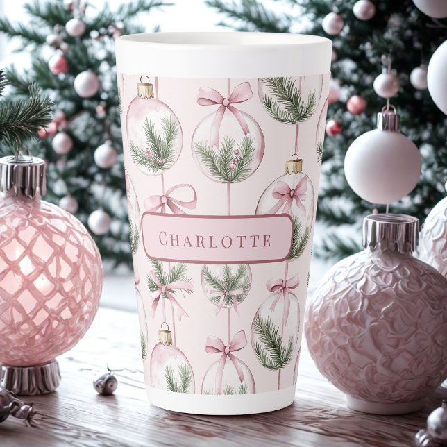Caneca De Café Latte Modern Pink Christmas Ornament Personalized (Criador carregado)