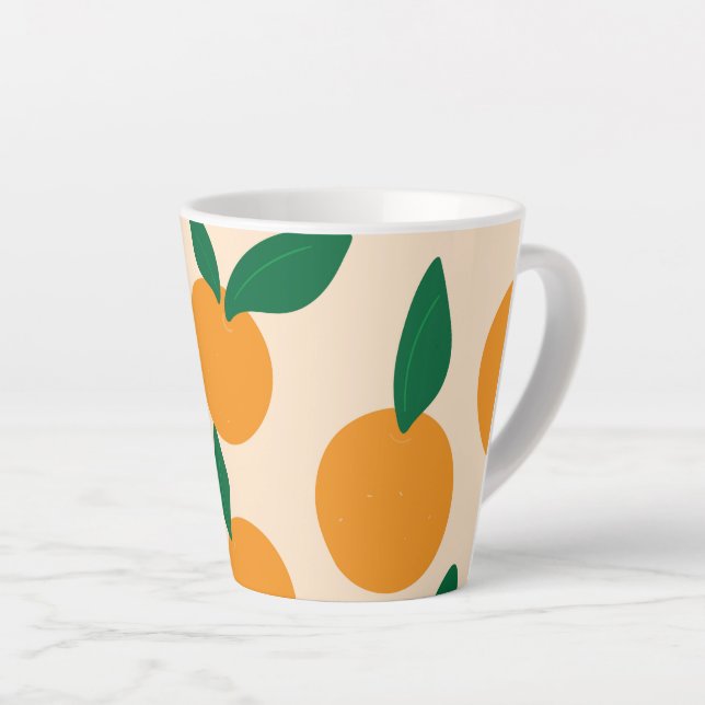 Caneca De Café Latte Modern Stylish Citrus Fruit Oranges Pattern (Ângulo direito)