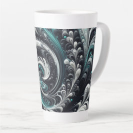 Caneca De Café Latte Moderno Abstrato com Redemoinhos Verdes, Prateados