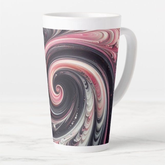 Caneca De Café Latte Moderno Abstrato Girando Rosa, Preto e Branco  (Ângulo direito)