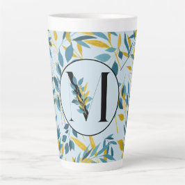 Caneca De Café Latte Moderno deixa Marinho azul Dourado "Letra M"