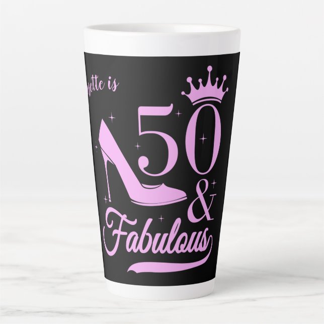 Caneca De Café Latte Moderno Elegante 50 e Fabulosa Mulher de Aniversár (Frente)