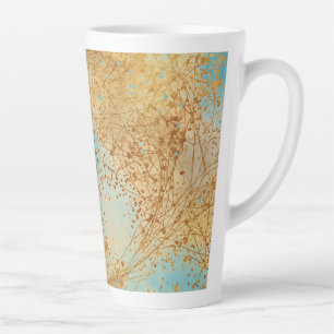 Caneca De Café Latte Moderno, Luxuoso Padrão Abstrato Dourado Turquesa