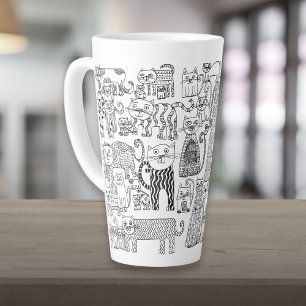 Caneca De Café Latte Modernos Gatos Pretos e Brancos e Gatinhos Decorti