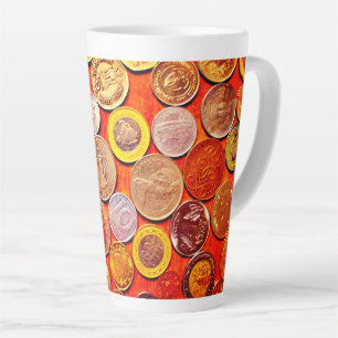 Caneca De Café Latte Moedas do mundo