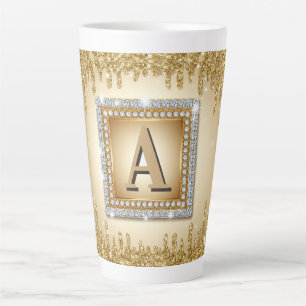 Caneca De Café Latte ✨ Moldura de Diamante com Monograma de Nome em Our