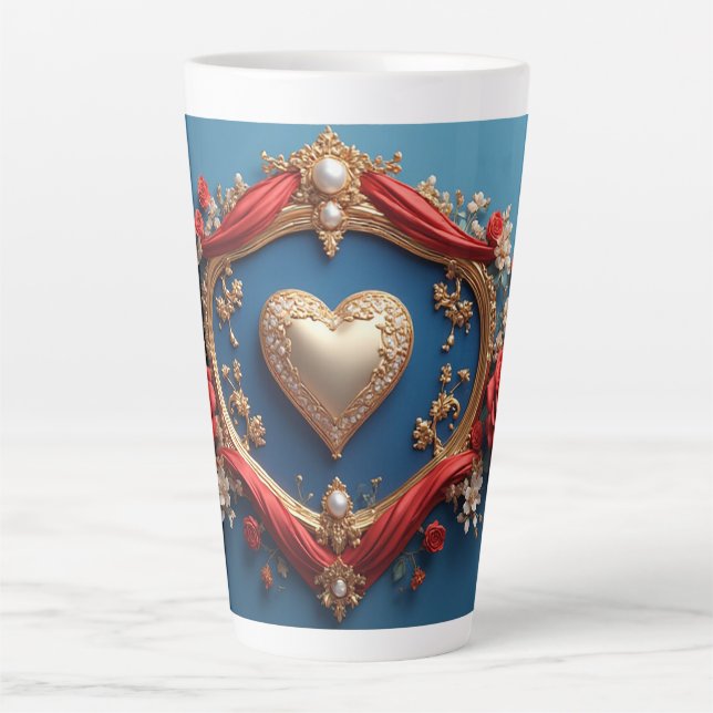 Caneca De Café Latte Moldura de Ouro Luxuoso Com Pérolas (Frente)