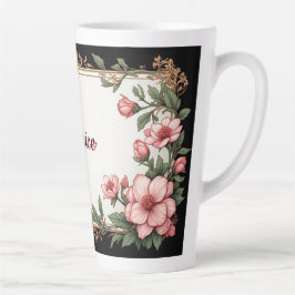 Caneca De Café Latte Moldura Dourada Vintage Com Peônia Colorida