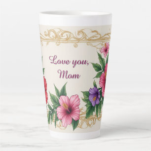 Caneca De Café Latte Moldura Floral Com Flores Coloridas