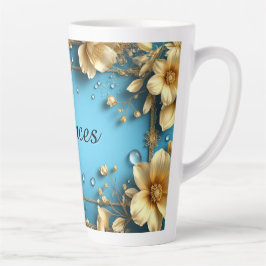 Caneca De Café Latte Moldura Floral Com Nome Personalizado