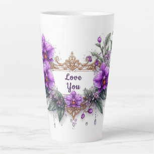 Caneca De Café Latte Moldura Floral de Orquídea Roxa