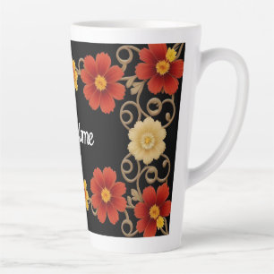 Caneca De Café Latte Moldura Floral Elegante