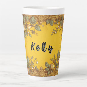 Caneca De Café Latte Moldura Floral Ornata Vintage Com Rosas Creme