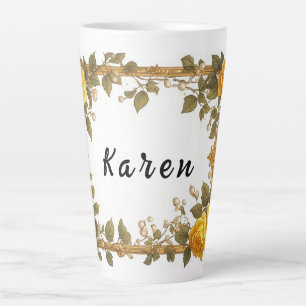 Caneca De Café Latte Moldura Floral Ornata Vintage Com Rosas Creme