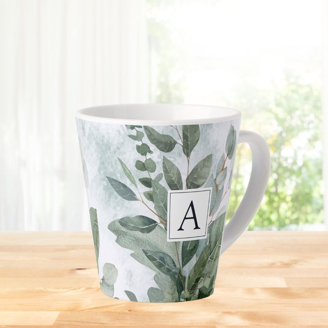 Caneca De Café Latte Molercola Aquática Monogramas Sage Greenery (In situ Kitchen table)