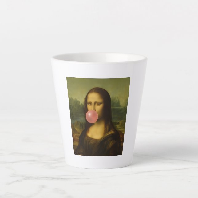 Caneca De Café Latte Mona Lisa Piscando Goma-Bolha Rosa (Frente)