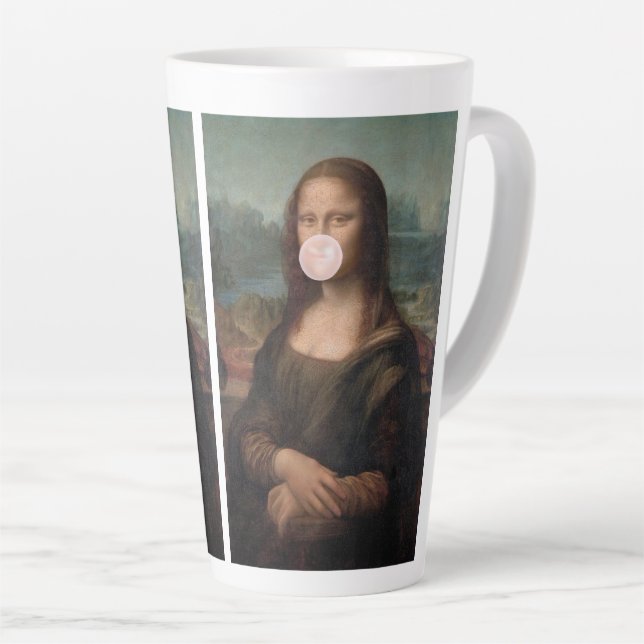 Caneca De Café Latte Mona Lisa soprando pastilha elástica rosa (Ângulo direito)