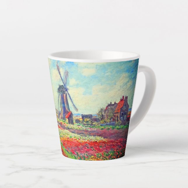 Caneca De Café Latte Monet Tulips Windmill (Ângulo direito)