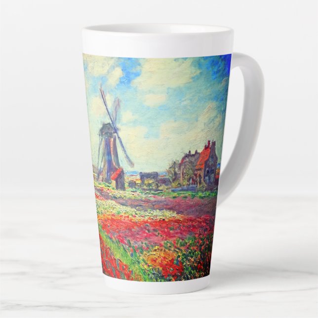 Caneca De Café Latte Monet Tulips Windmill (Ângulo direito)