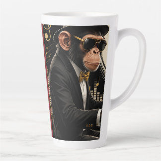 Caneca De Café Latte Monkey Playing Piano Music Poster – I Am Music
