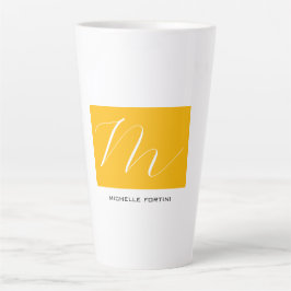 Caneca De Café Latte Monograma Atrativo Amarelo Branco Moderno Plana