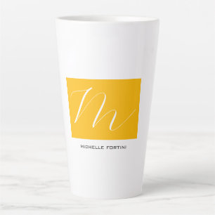 Caneca De Café Latte Monograma Atrativo Amarelo Branco Moderno Plana