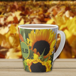 Caneca De Café Latte Monograma Autumn Sunflower Foto Impressão 12oz