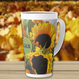 Caneca De Café Latte Monograma Autumn Sunflower Foto Impressão 17oz