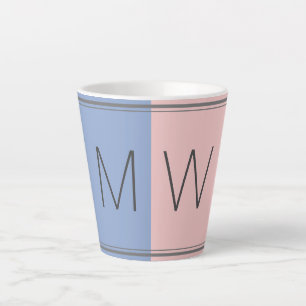 Caneca De Café Latte Monograma Azul Cor-de-Rosa