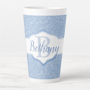 Caneca De Café Latte Monograma Azul da Glitter