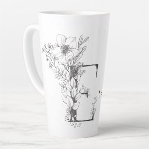 Caneca De Café Latte Monograma Botânico Floral "E" Texto Personalizado