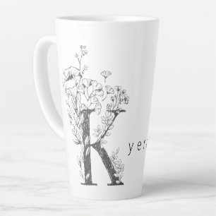 Caneca De Café Latte Monograma Botânico Floral "K" Texto Personalizado
